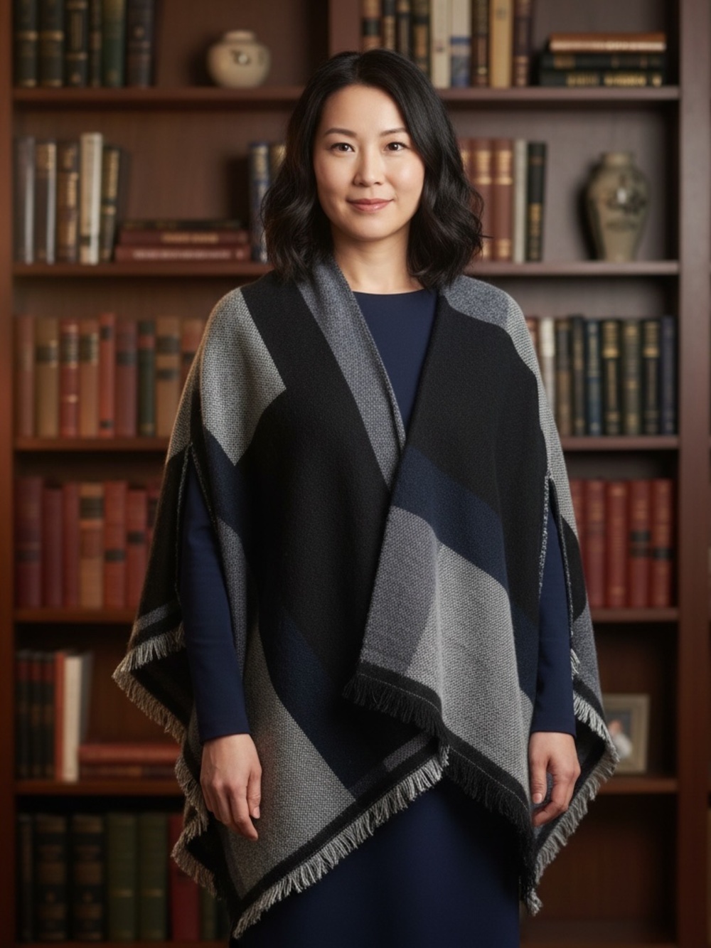 Women's Navy/Gray Reversible Shawl